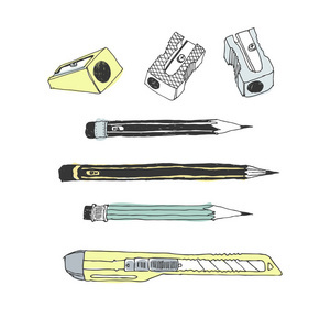 手工繪制的藝術工具和用品集